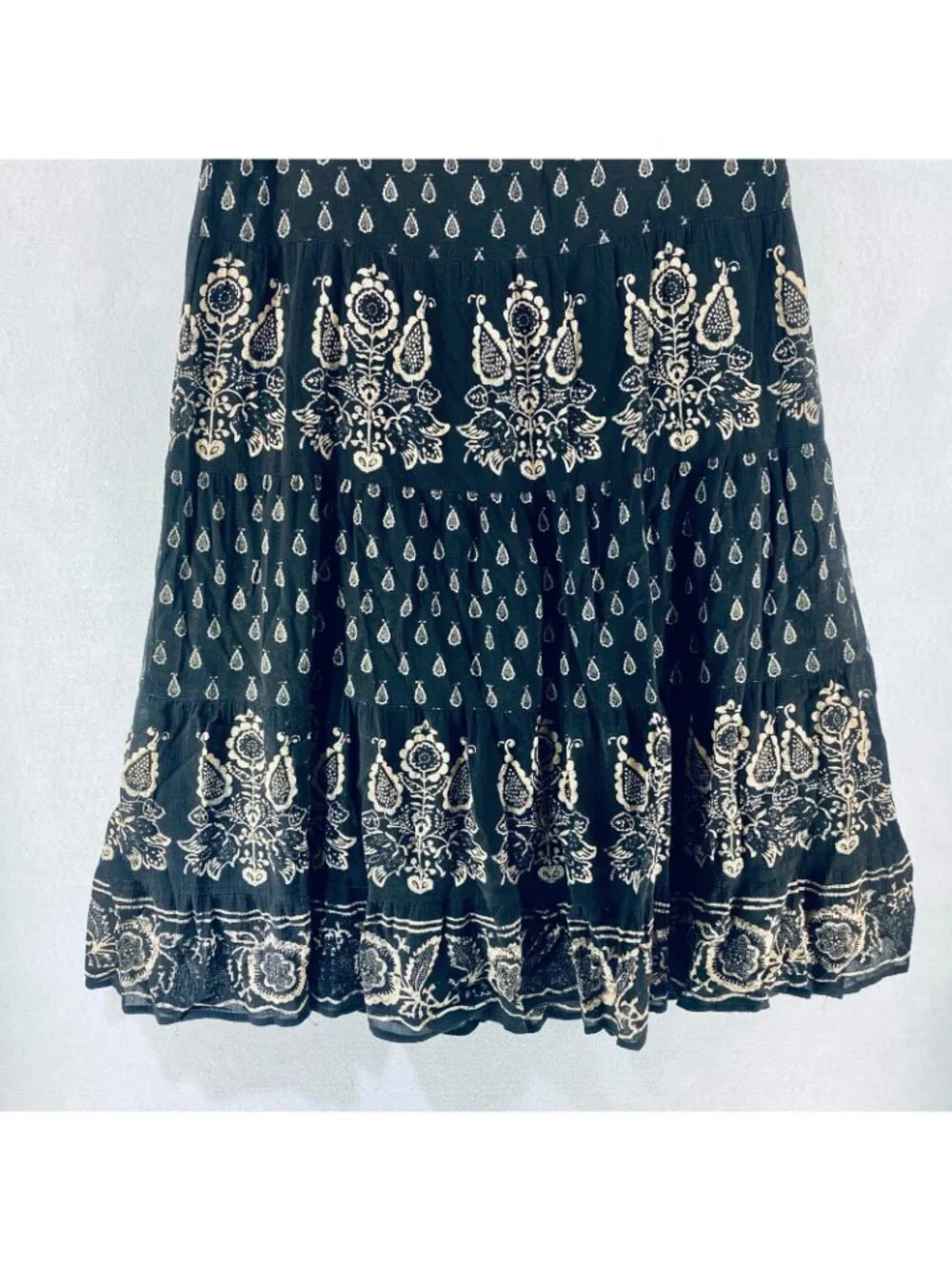 Lauren Ralph Lauren Maxi Skirt Womens S Black Tan Cotton Paisley Peasant Boho